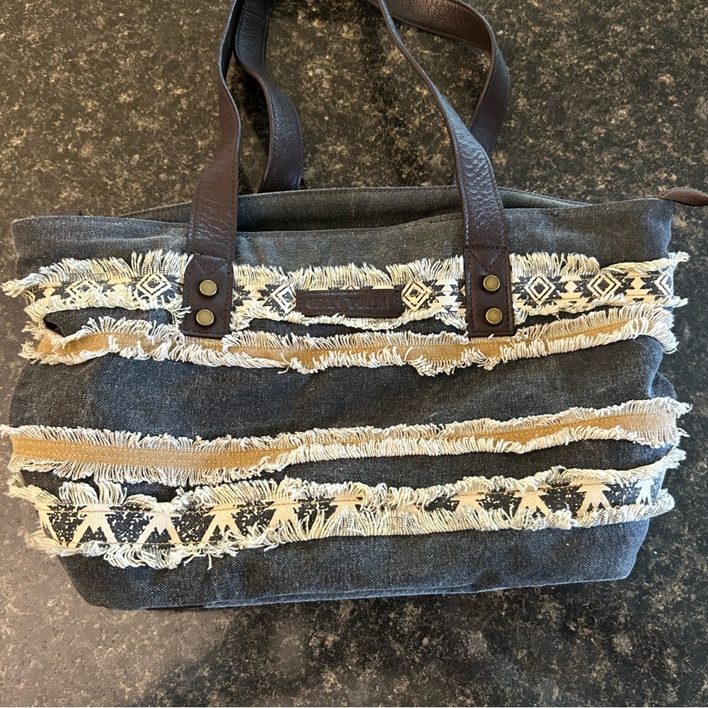 Cream and Black Layered Bohemian Tote